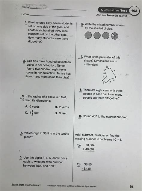It is also helpful for students who are coming to Saxon from other programs. . Saxon math intermediate 4 cumulative test 23b